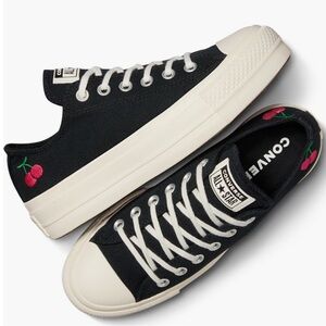 Converse Women's Black Canvas Sneakers with Cherry Embroidery